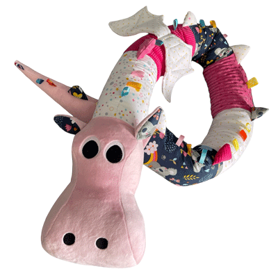 Gaston le dragon le doudou géant de 2 mètres de long tout doux tissu Koala-minky rose