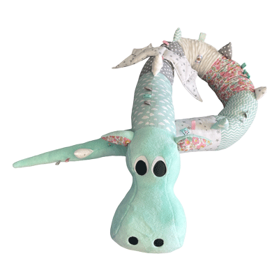 Gaston le dragon-doudou dragon géant tête menthe et corps Liberty