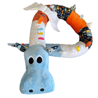 gaston le dragon - doudou geant bleu et tissu koala- peluche dragon de 2 m