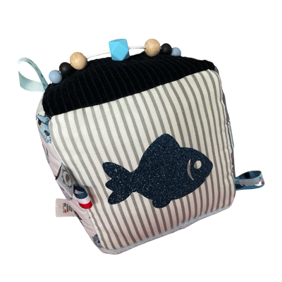 cube d'éveil bébé- 15 cm - thème mer-océan-poisson-lune